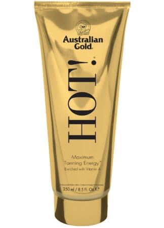 Australian Gold tanning lotion in gold tube.