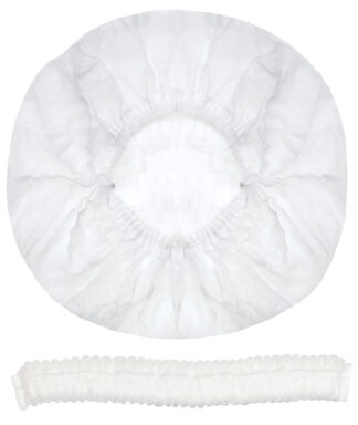 White hair net and elastic band.