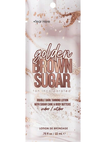 Tanning lotion packet with sugar cane ingredients.