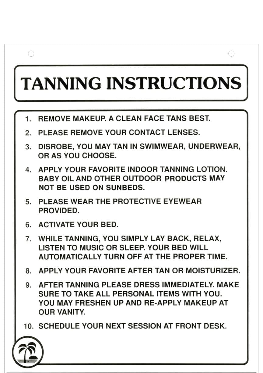 Clear Acrylic Sign Tanning Instructions Tan International Corporation