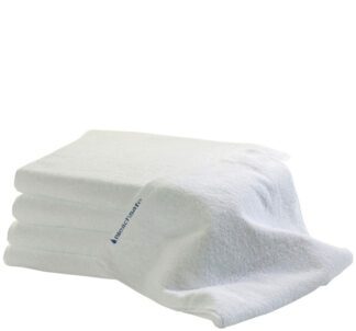 Stack of white bleach-safe towels.