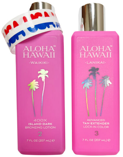 Aloha Hawaii tanning lotions, Waikiki and Lanikai.