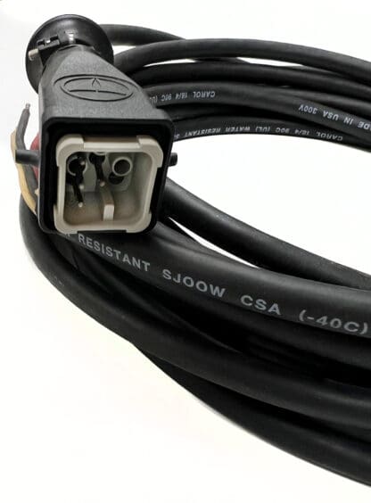 Electrical cable with a black connector end.