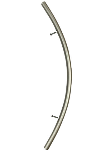 Curved stainless steel cabinet handle with screws